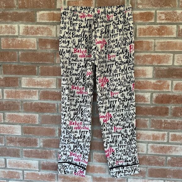Kate Spade Flannel Pajamas Script Print Set Top Pants Women’s Small White Black - Picture 5 of 13